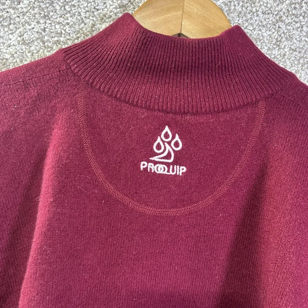 ProQuip Sweater Mens Medium Red Lambswool 1/4‎ Zip Lined Golf Water Repellent